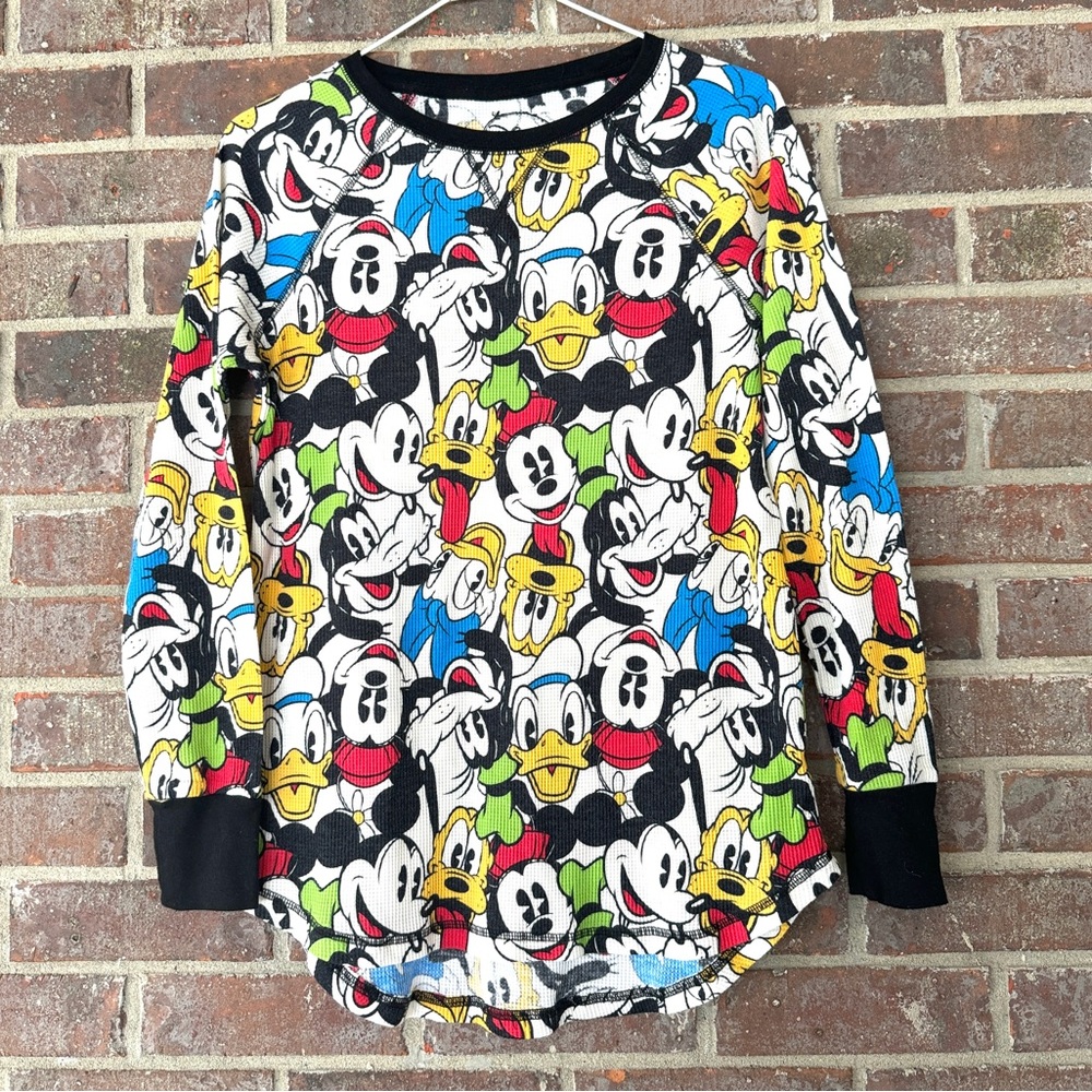 Disney Characters Waffle Knit Long Sleeve Scoop Neck T-shirt Size Medium (8-10)